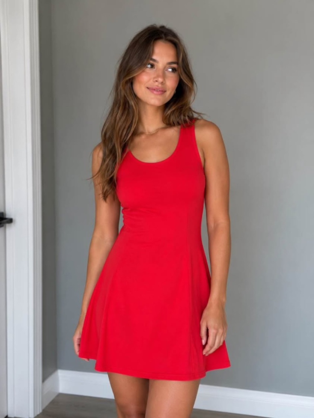 Red Sleeveless Fit & Flare Dress – Scoop Neck